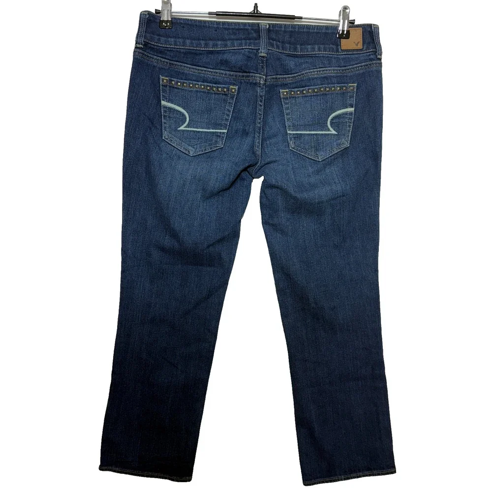 American Eagle Jeans Womens 10‎ Blue Studded Artist Bootcut Stretch Actual 33X26
